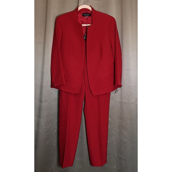 NEW Black Label Evan Picone Pant Suit Size 10 Pants 12 Jacket Fire Red BEAUTIFUL - Picture 1 of 16